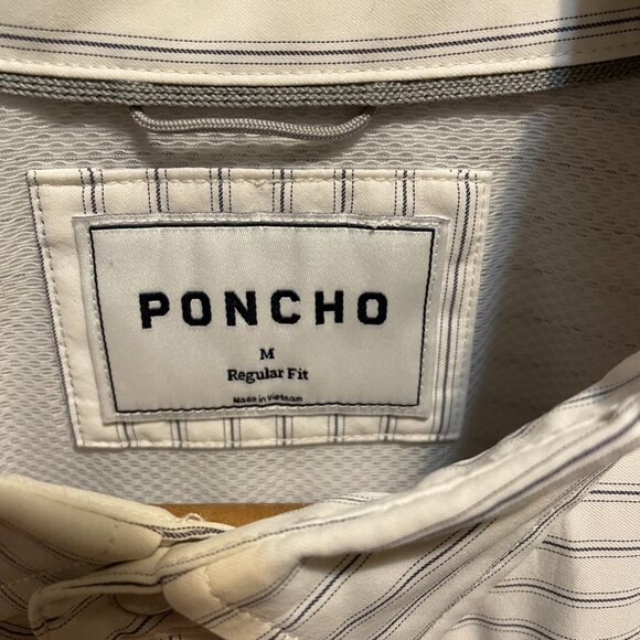 Poncho Mens Long Sleeve White Striped Mens M - Picture 2 of 4